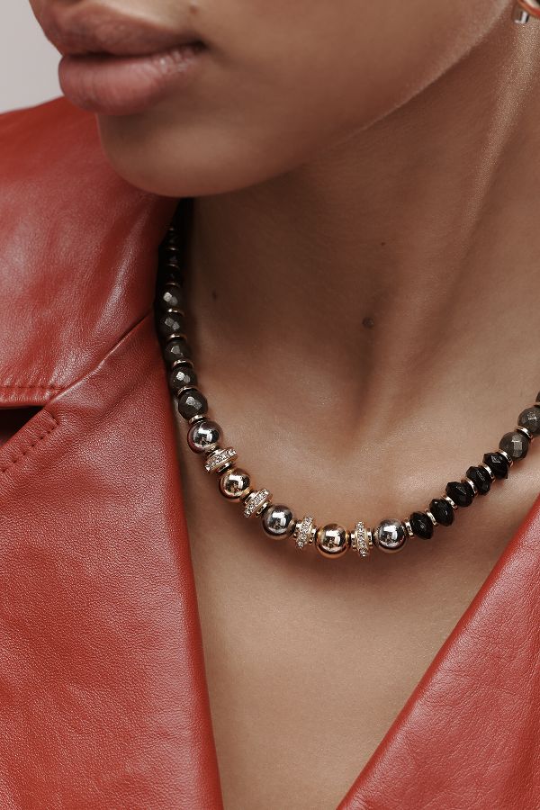 Slide View: 2: Mixed Metal Beaded Necklace