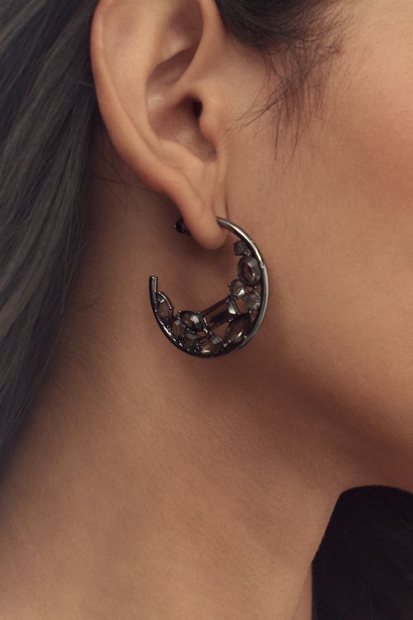 Slide View: 2: Crystal-Inset Hoop Earrings