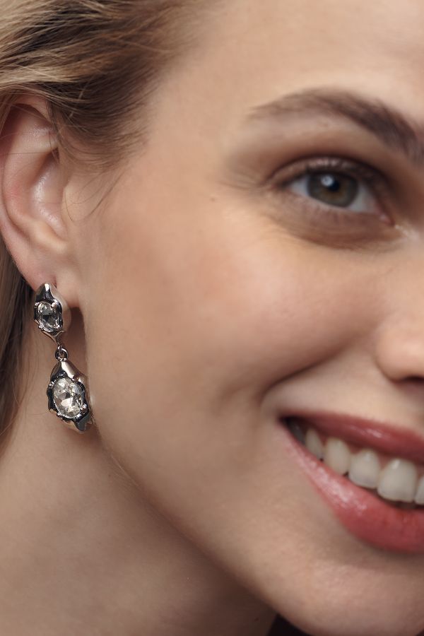 Slide View: 2: Molten Crystal Double Drop Earrings