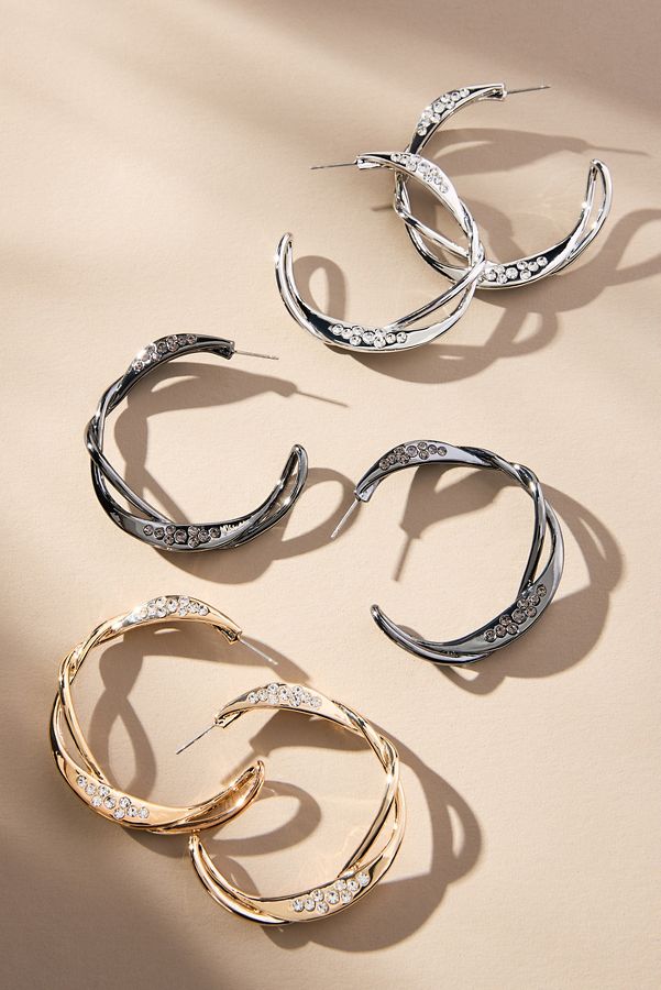 Slide View: 2: Twisted Crystal Hoop Earrings