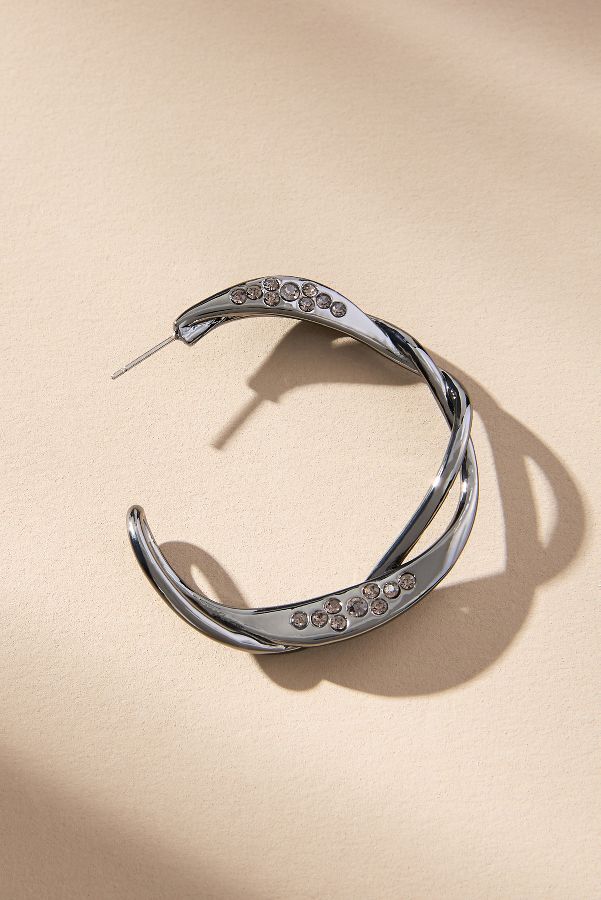 Slide View: 3: Twisted Crystal Hoop Earrings