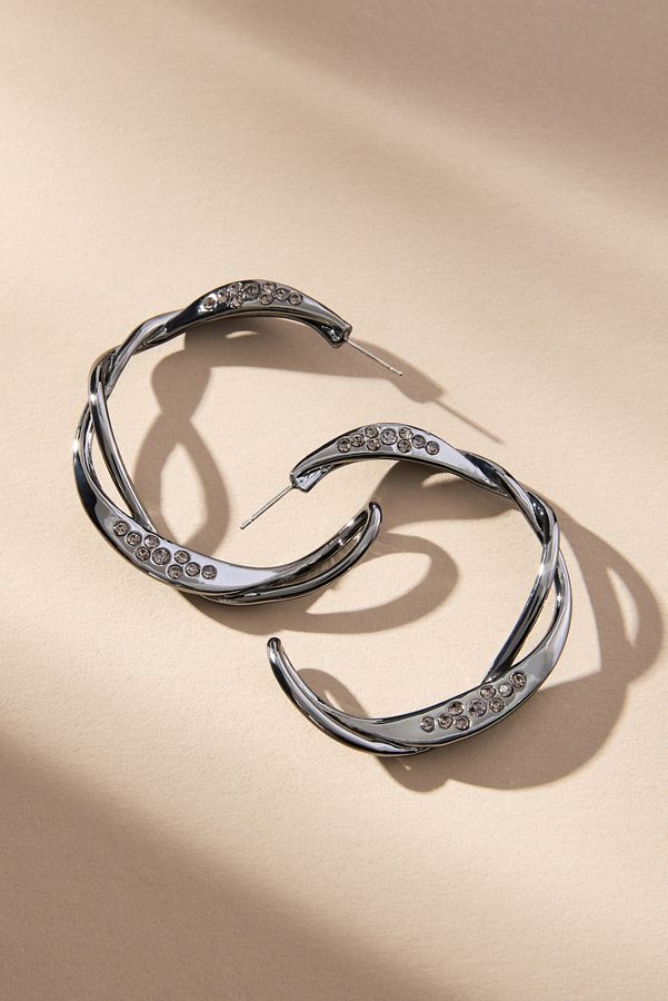 Slide View: 1: Twisted Crystal Hoop Earrings