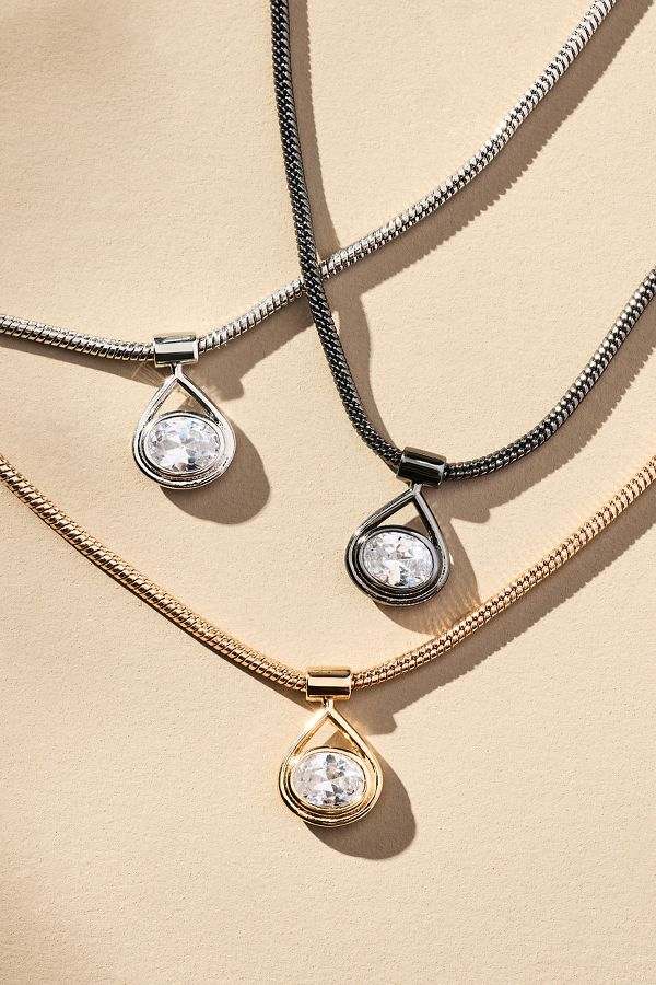 Slide View: 5: Crystal Oval Pendant Necklace