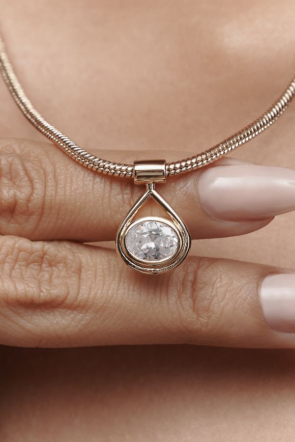 Slide View: 3: Crystal Oval Pendant Necklace