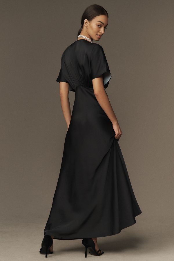 Slide View: 2: BHLDN Waverly V-Neck High-Shine Satin Maxi Dress