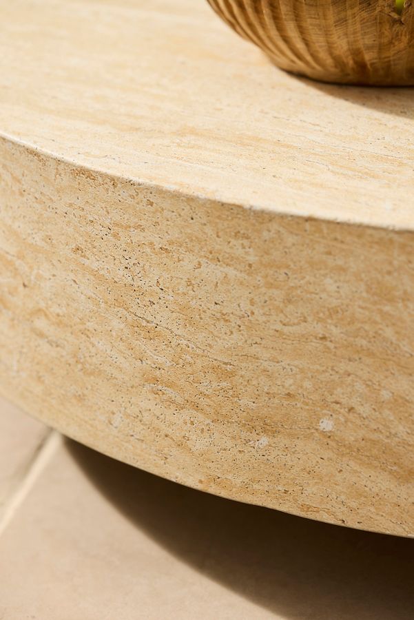 Slide View: 2: Travertine Finish Coffee Table