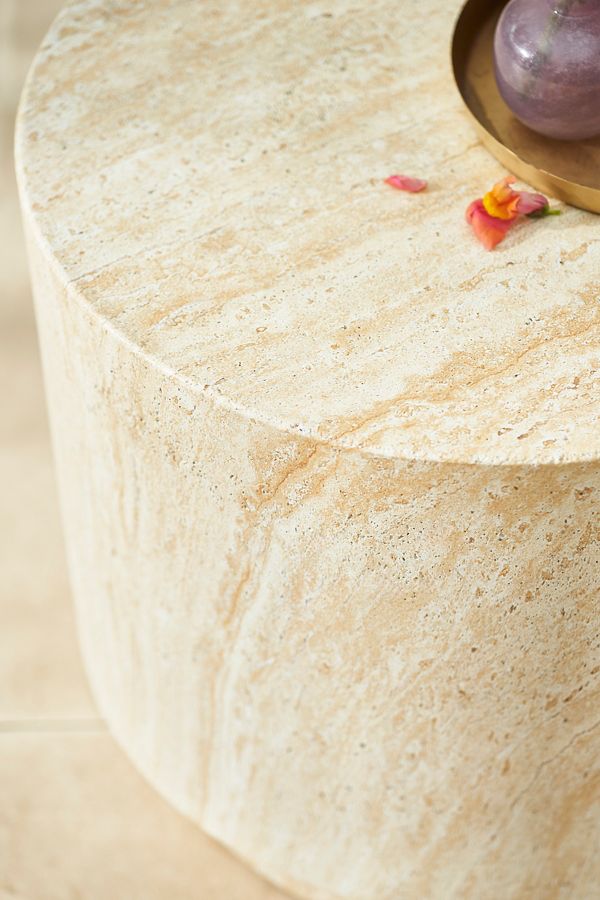 Slide View: 2: Travertine Finish Side Table