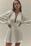 Thumbnail View 1: Watters Petal Long-Sleeve Plunge Charmeuse Mini Dress