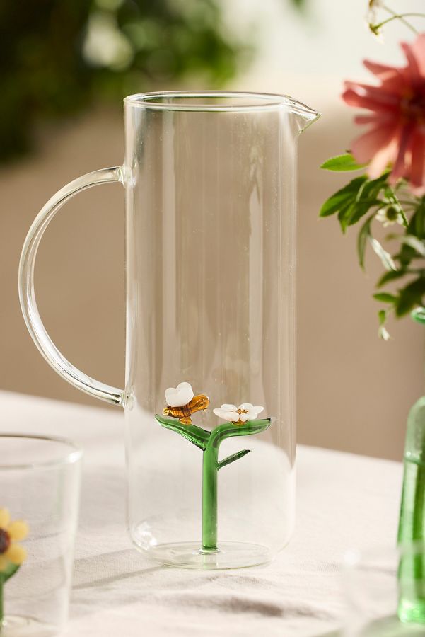 Slide View: 1: Bee + Bloom Glass Pitcher