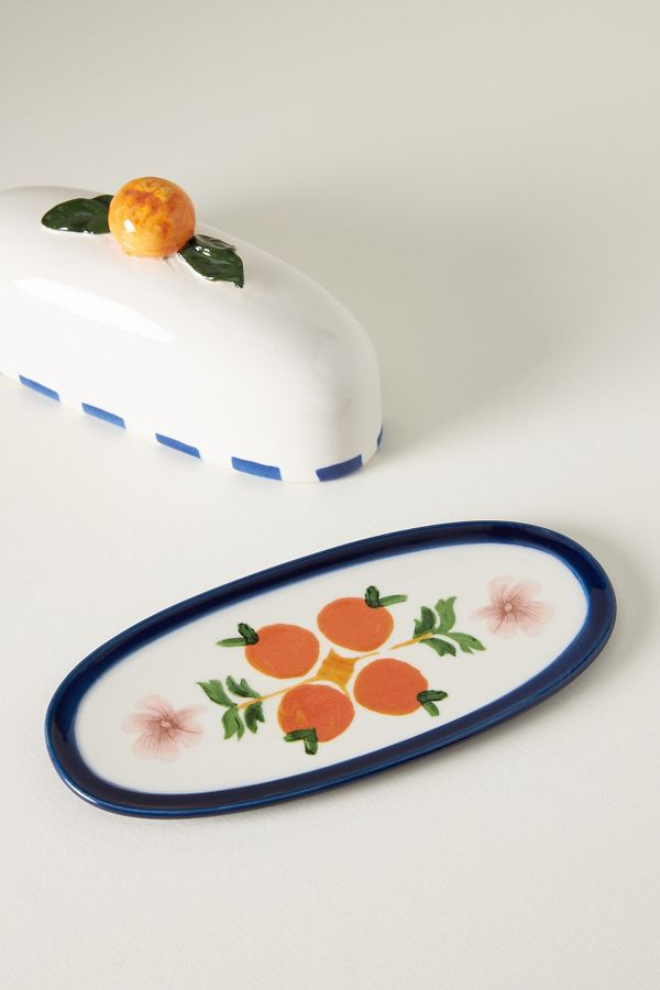 Slide View: 2: Valencia Citrus Stoneware Butter Dish