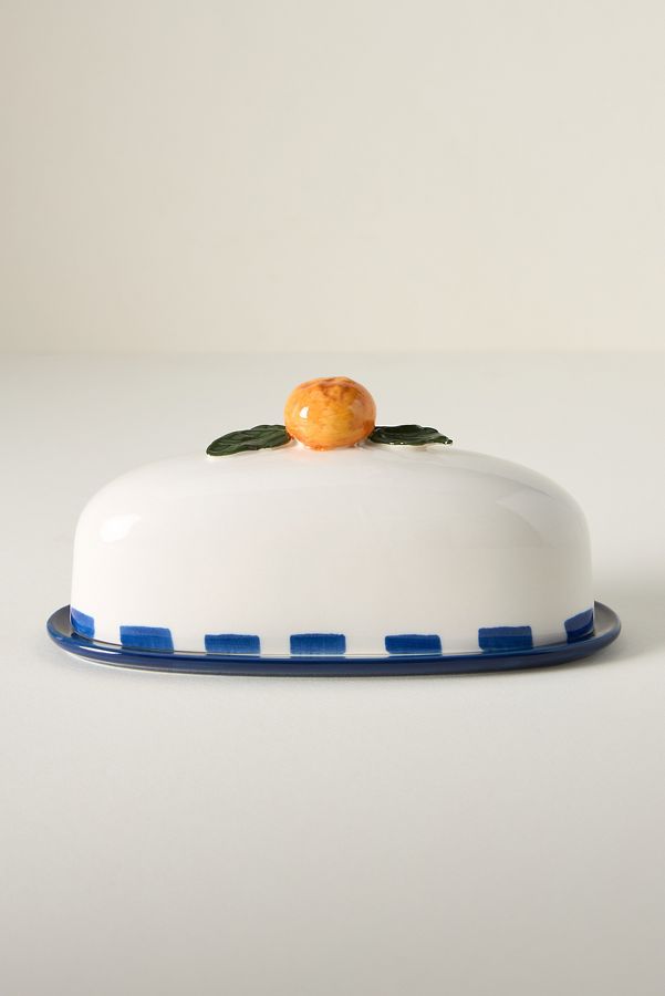 Slide View: 1: Valencia Citrus Stoneware Butter Dish