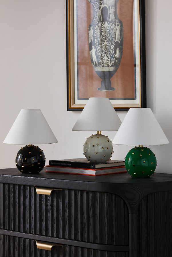 Slide View: 2: Jeanette Beaded Mini Brass Table Lamp