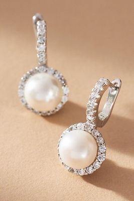 Shashi Halo Pearl Huggie Earrings