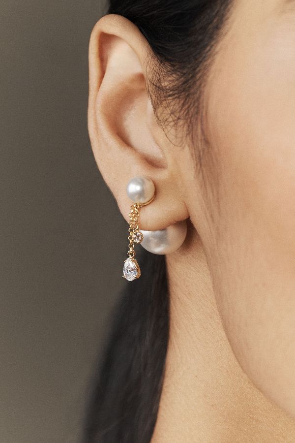 Slide View: 1: Shashi Charm Double Ball Pearl Earrings