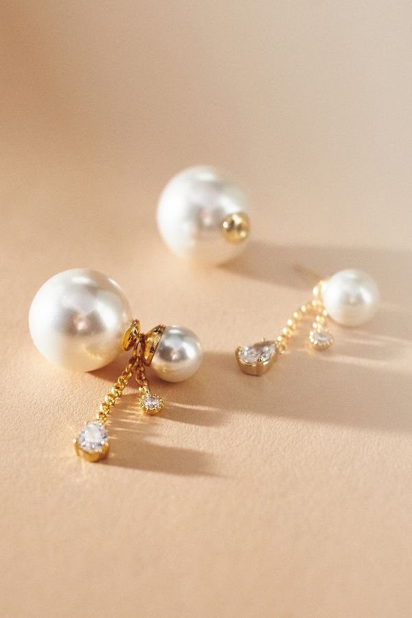 Slide View: 3: Shashi Charm Double Ball Pearl Earrings