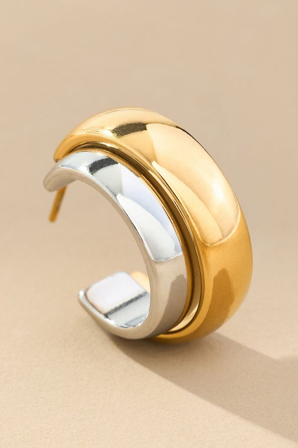 Slide View: 2: Bea Two-Tone Huggie Hoop Earrings