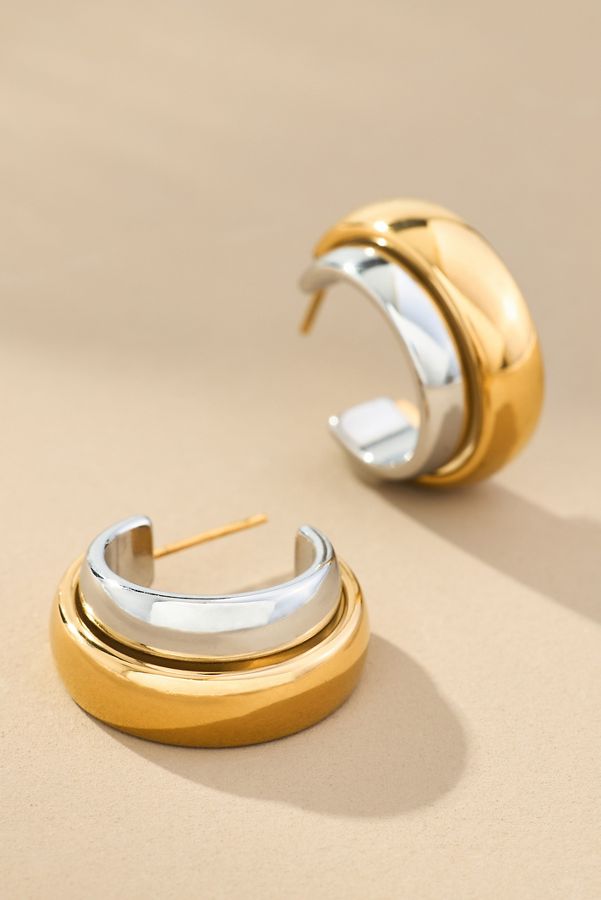 Slide View: 1: Bea Two-Tone Huggie Hoop Earrings