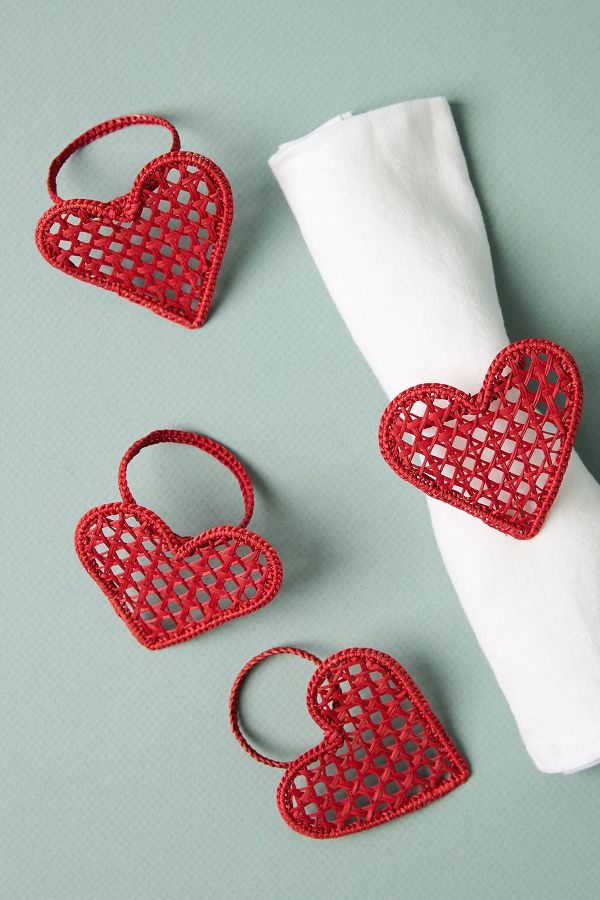 Slide View: 1: Handwoven Heart Napkin Rings, Set of 4