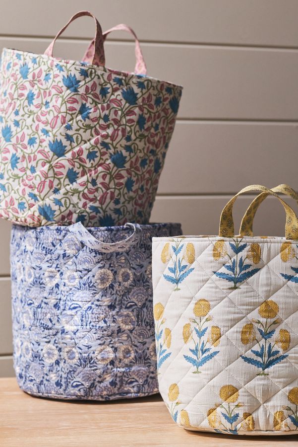 Slide View: 1: Quilted Block Print Basket