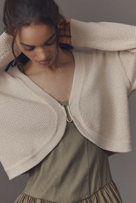 Slide View: 1: The Livvy Waffle Knit Cardigan Sweater by Flat White: Shrug Edition