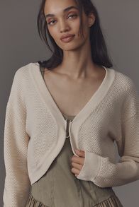 Slide View: 2: The Livvy Waffle Knit Cardigan Sweater by Flat White: Shrug Edition