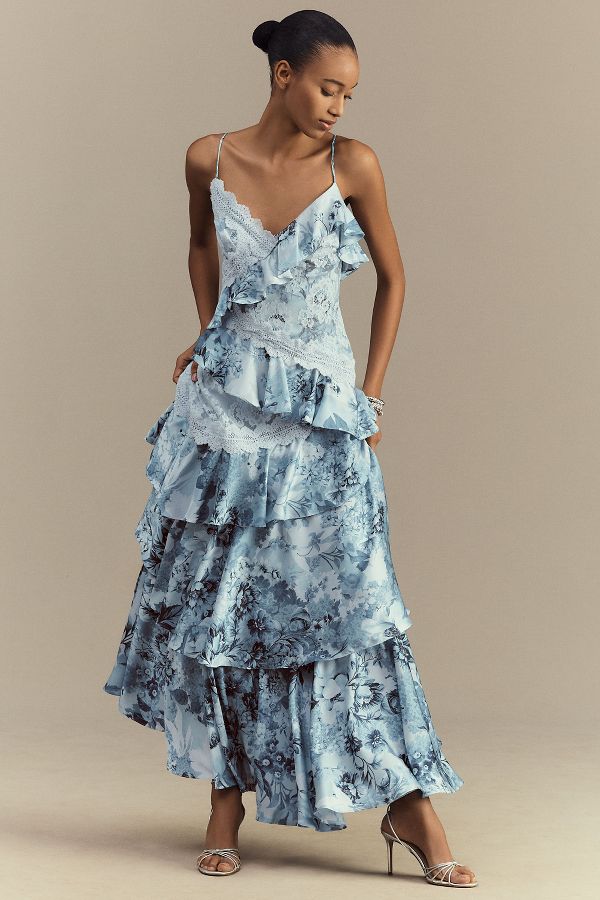 Slide View: 1: BHLDN Elora Sleeveless V-Neck Ruffle Lace Maxi Dress