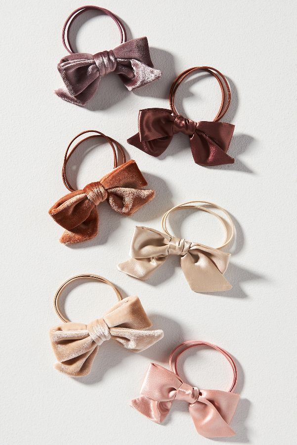 Slide View: 2: Velvet Bow Hair Ties, Set of 6