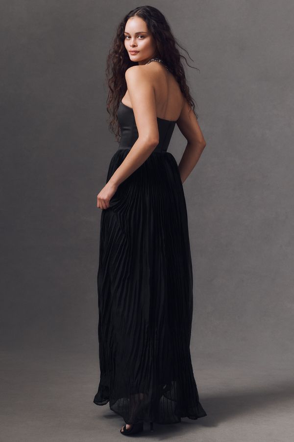 Slide View: 2: Delfi Collective Lourdes Strapless Pleated Drop-Waist Maxi Dress