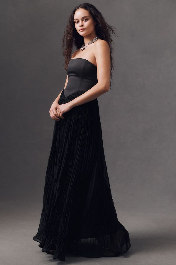 Slide View: 4: Delfi Collective Lourdes Strapless Pleated Drop-Waist Maxi Dress