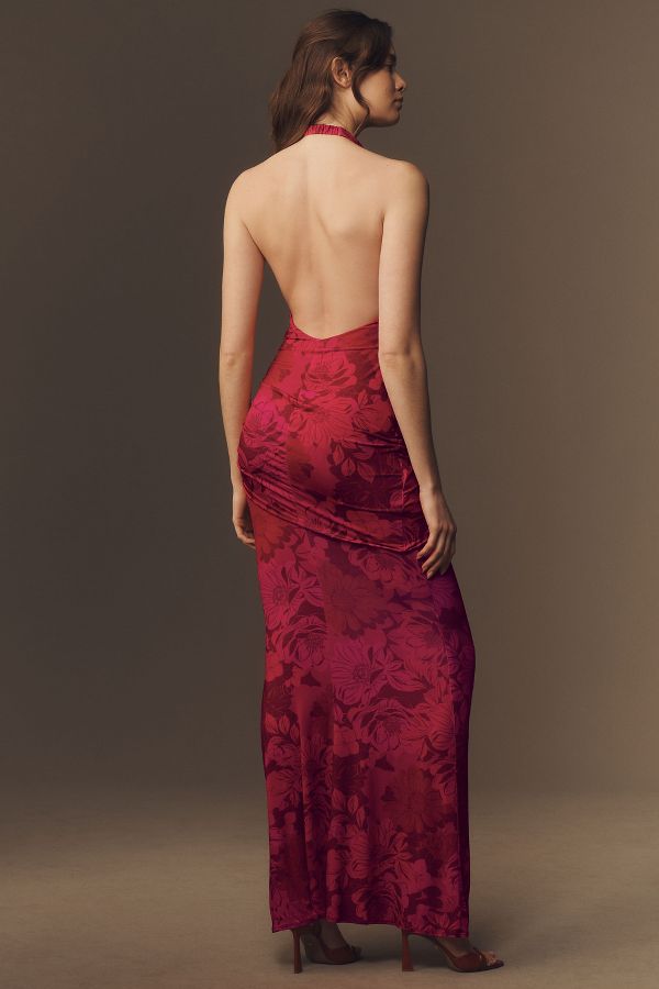 Slide View: 2: Katie May Leyla Cowled Halter Open-Back Knotted Jersey Maxi Dress