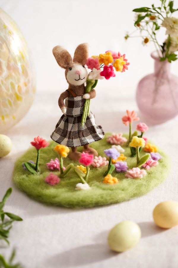 Slide View: 1: Flower Field Bunny Felt Critter Scene