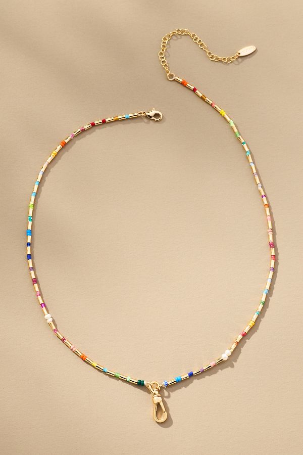 Slide View: 1: Rainbow Bead Charm Necklace