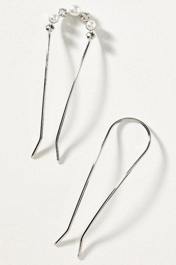 Slide View: 1: Pearl Hair Pins, Set of 2