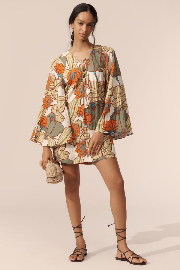 Slide View: 4: Traffic People Printed Linen Blend Mini Shift Dress