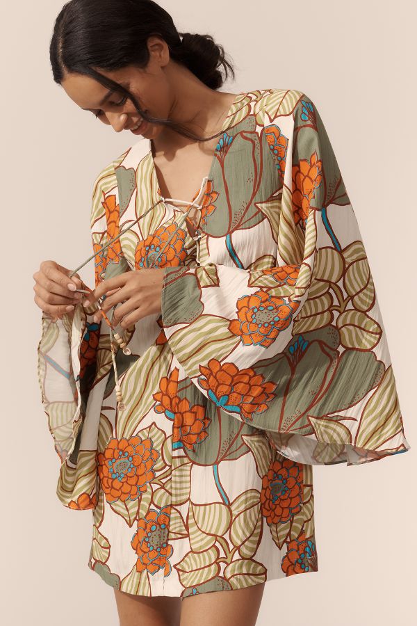 Slide View: 1: Traffic People Printed Linen Blend Mini Shift Dress