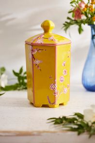 Slide View: 2: Ceramic Jar Candle, Yellow Floral