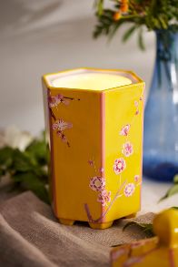 Slide View: 3: Ceramic Jar Candle, Yellow Floral