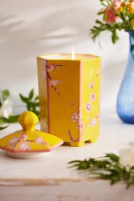 Slide View: 1: Ceramic Jar Candle, Yellow Floral