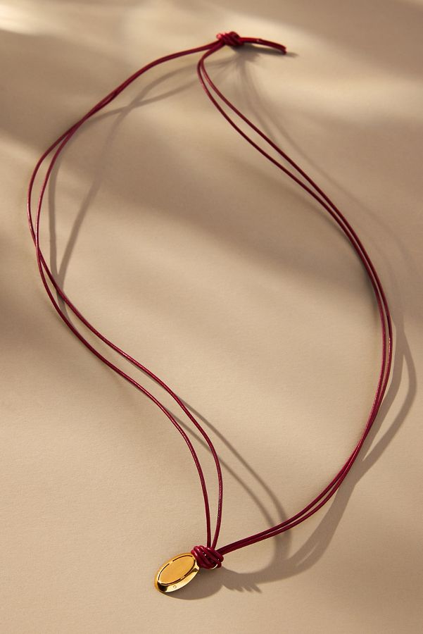 Slide View: 1: Hermina Athens Angel Oval Leather Cord Necklace