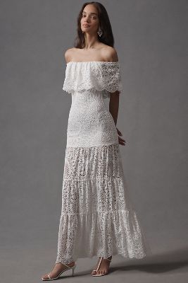 Nightcap Lanai Positano Off-The-Shoulder Tiered Lace Maxi Dress