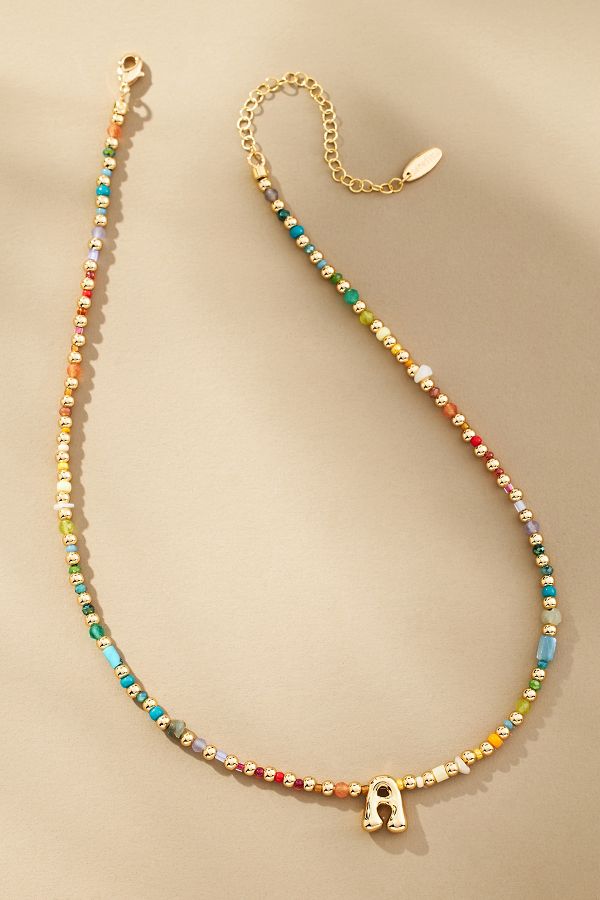 Slide View: 2: Beaded Bubble Letter Monogram Necklace