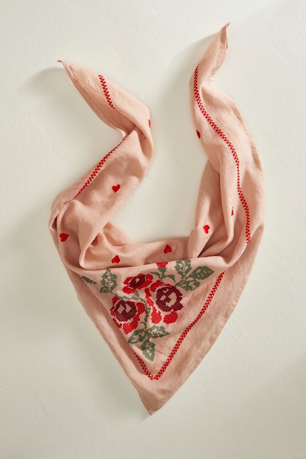 Slide View: 4: Embroidered Heart Cotton Bandana