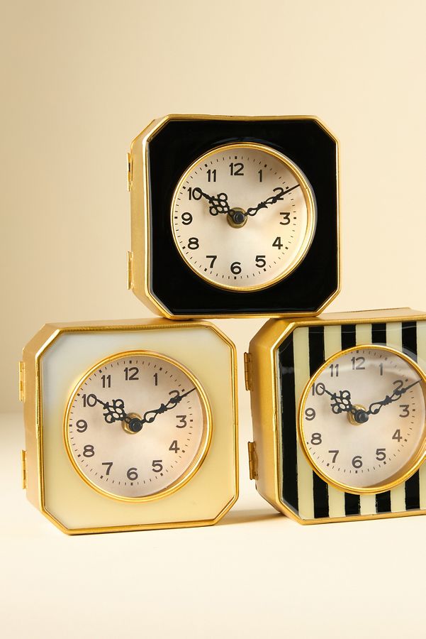 Slide View: 1: Striped Square Metal Clock