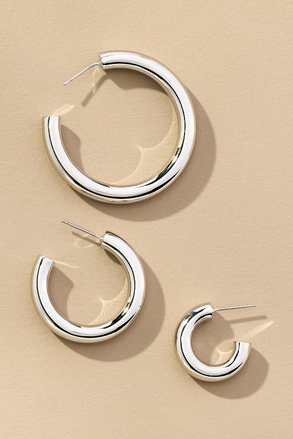 Slide View: 2: Triple Hoop Earrings, Set of 3