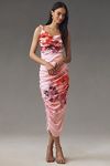 Thumbnail View 1: BHLDN Callie Sleeveless Ruched Printed Charmeuse Midi Dress