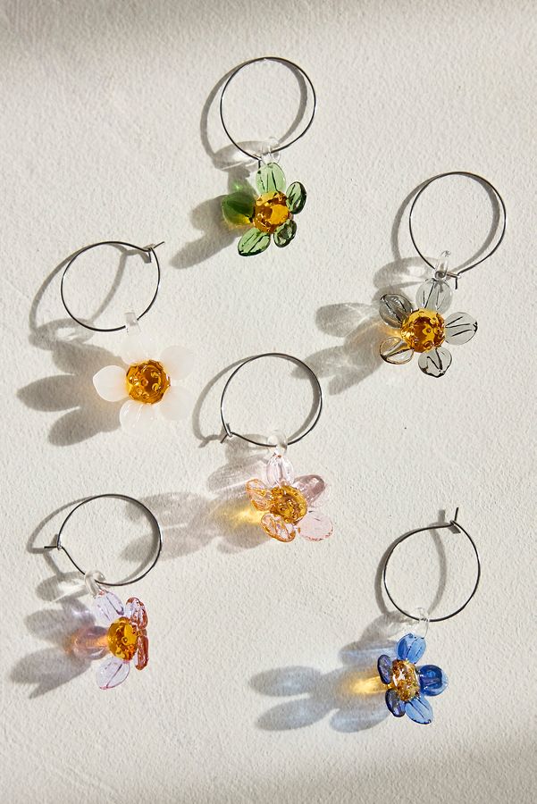 Slide View: 2: Floral Glass Wine Charms, Set of 6