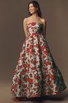 Thumbnail View 1: Mac Duggal Strapless Brocade Floral Ruffle-Hem A-Line Maxi Dress