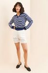 Thumbnail View 4: Flat White Striped Polo Knit Sweater