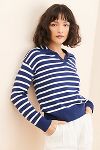 Thumbnail View 1: Flat White Striped Polo Knit Sweater