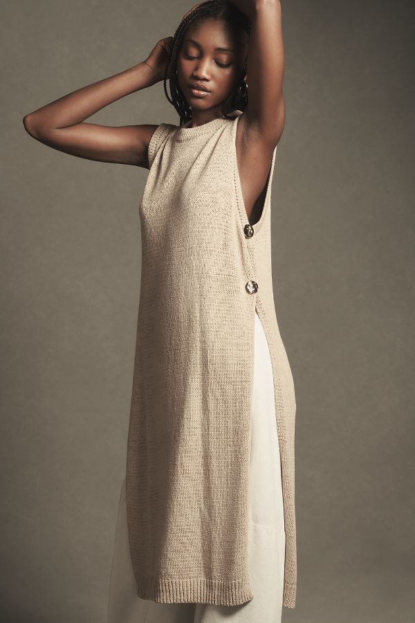 Slide View: 2: Flat White Side-Button Sweater Tank Tunic